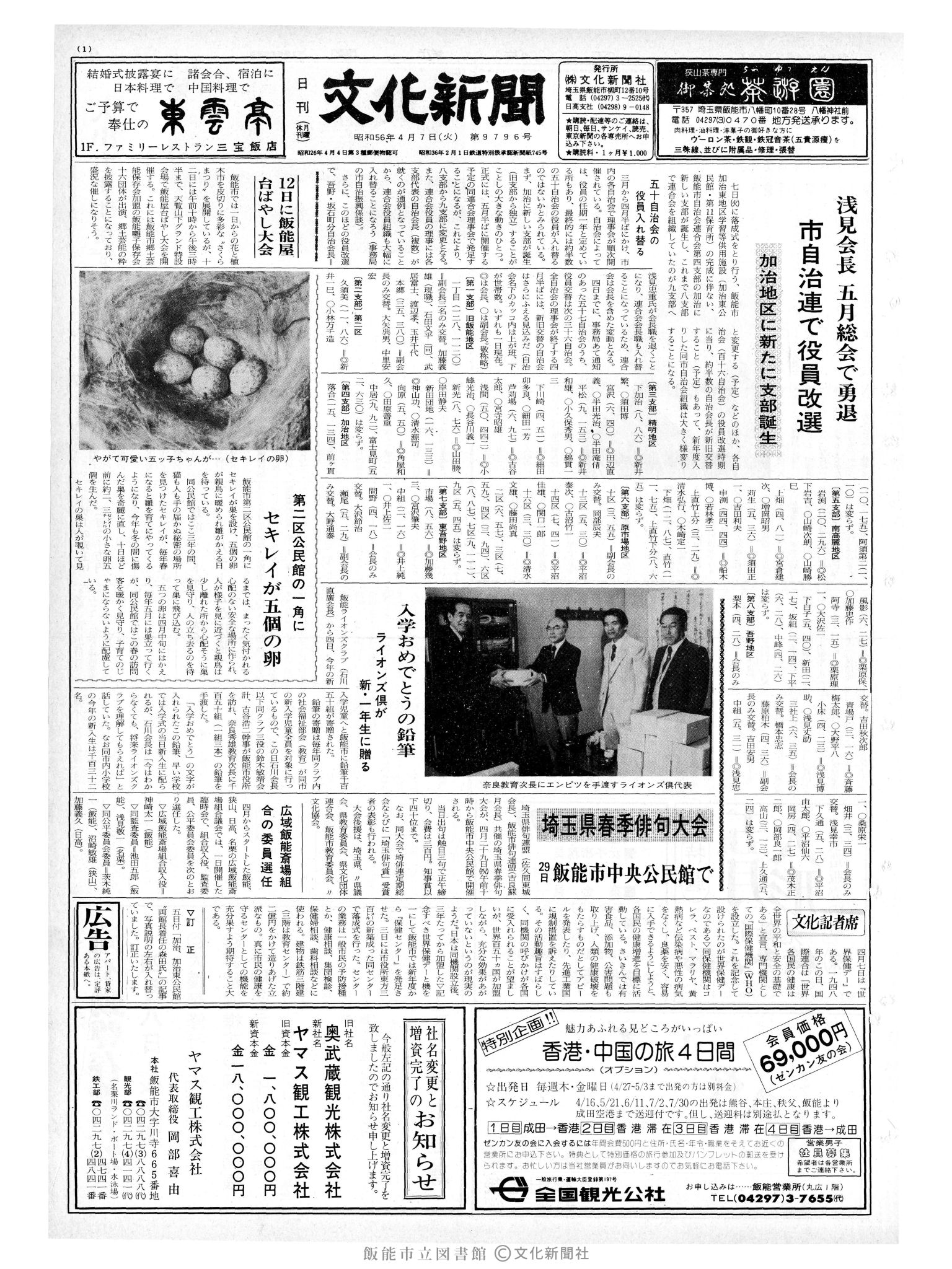 昭和56年4月7日1面 (第9796号) 