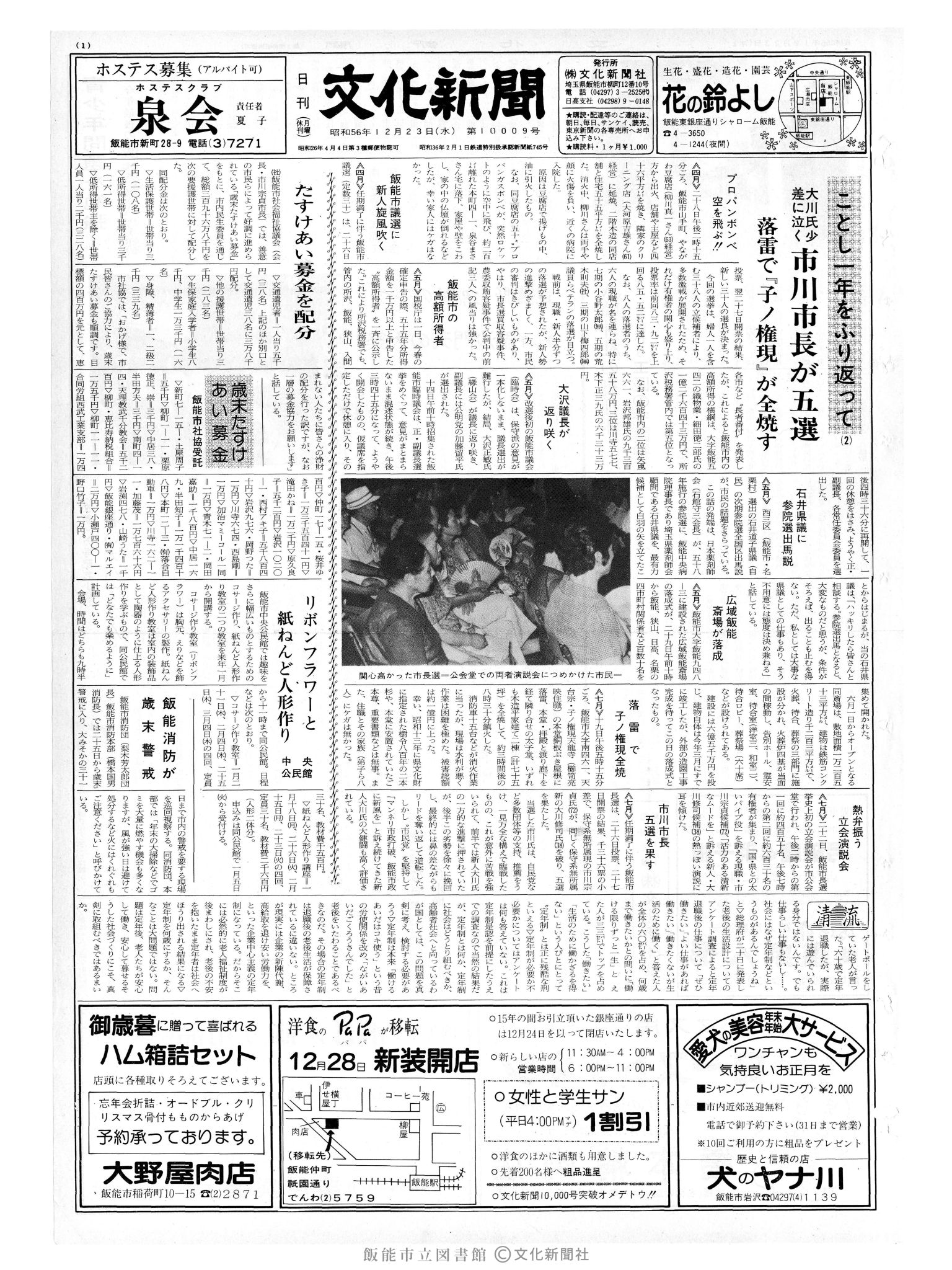 昭和56年12月23日1面 (第10009号) 