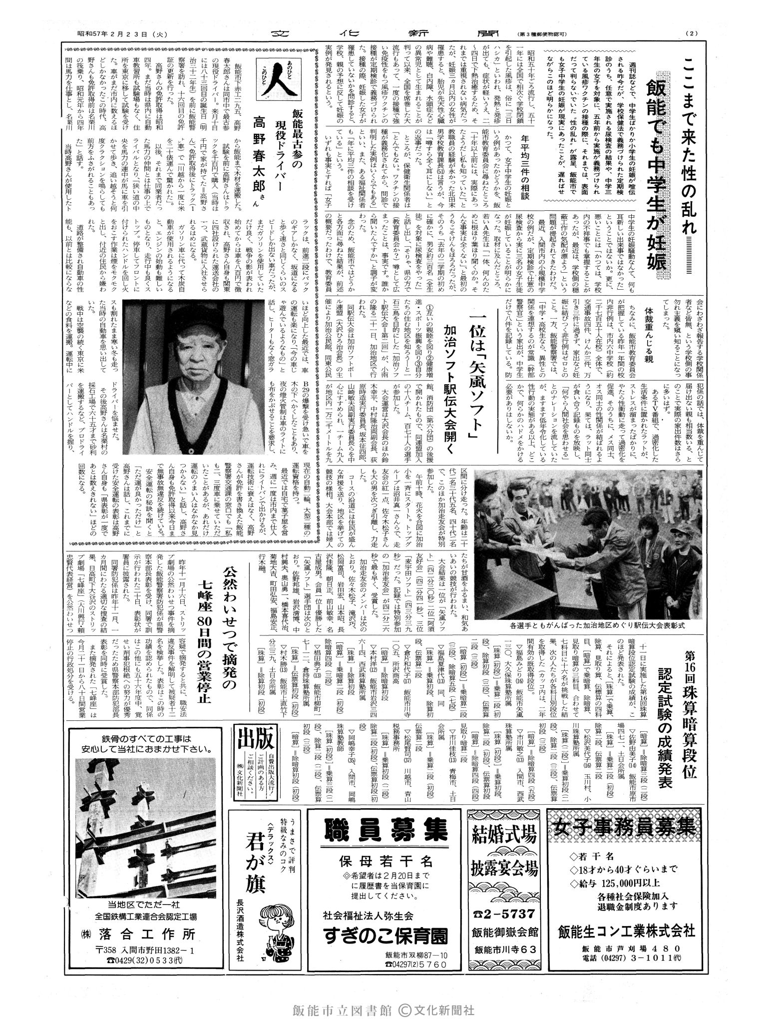 昭和57年2月23日2面 (第10054号) 