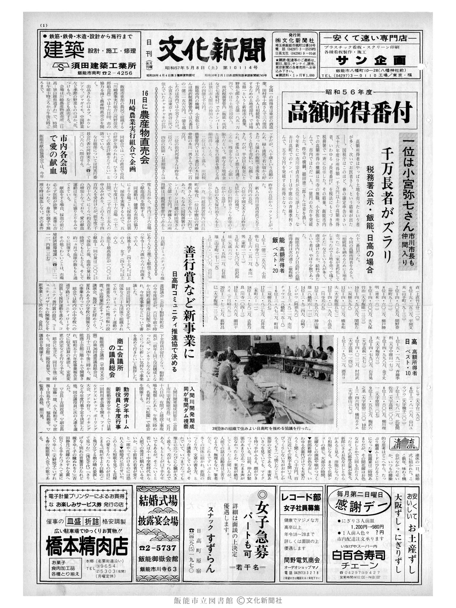 昭和57年5月8日1面 (第10114号) 