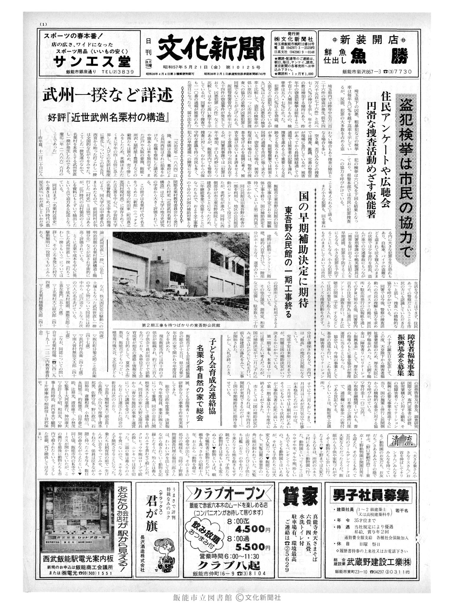 昭和57年5月21日1面 (第10125号) 