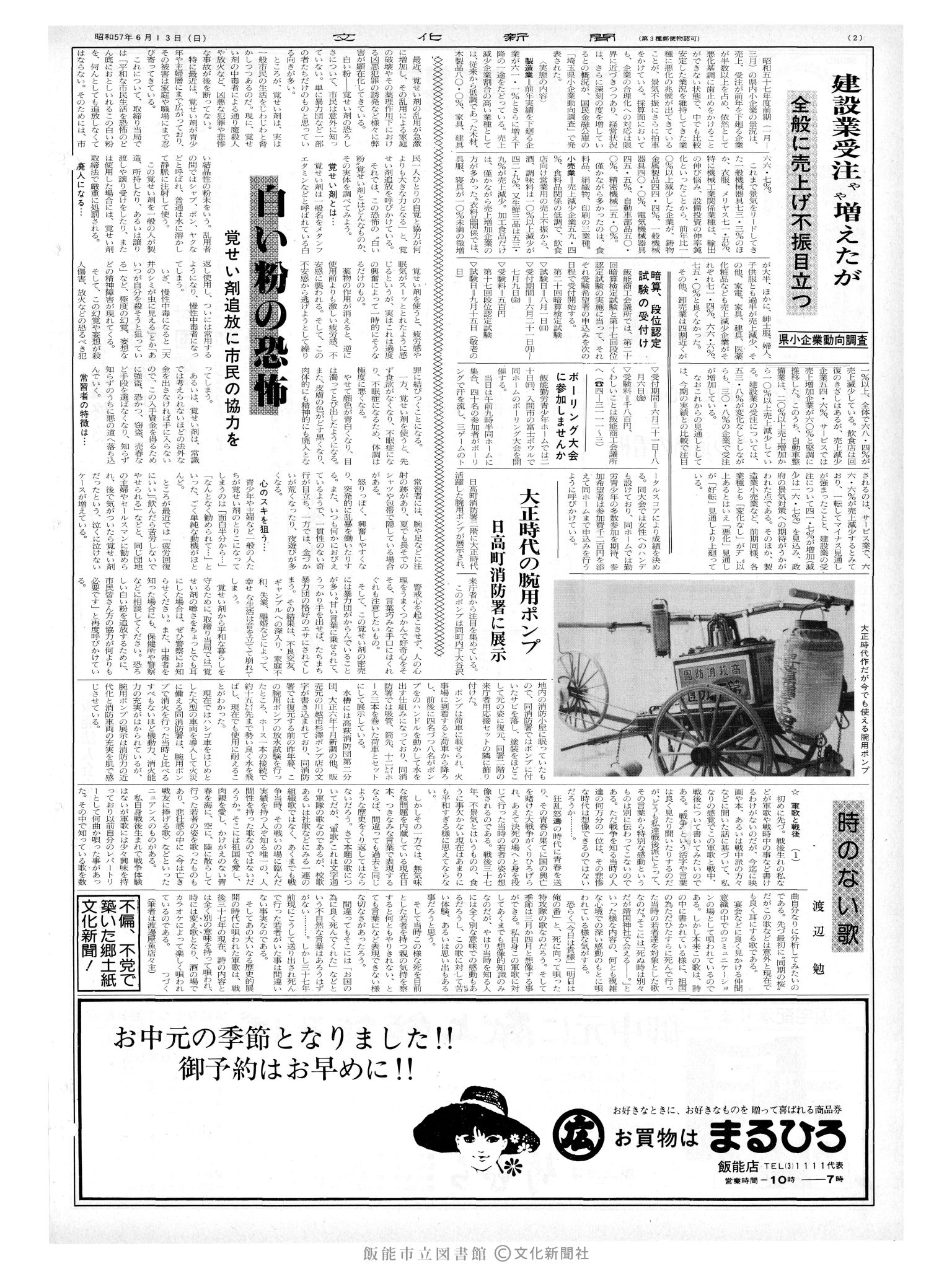 昭和57年6月13日2面 (第10145号) 号数誤植(1045→10145)