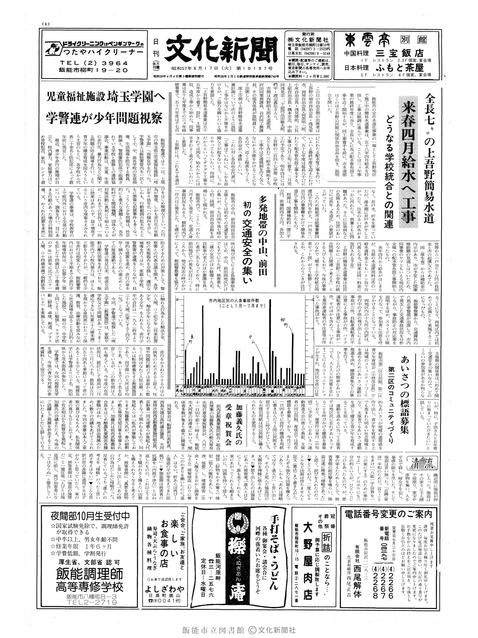 昭和57年8月17日1面 (第10198号) 号数誤植（10197→10198）