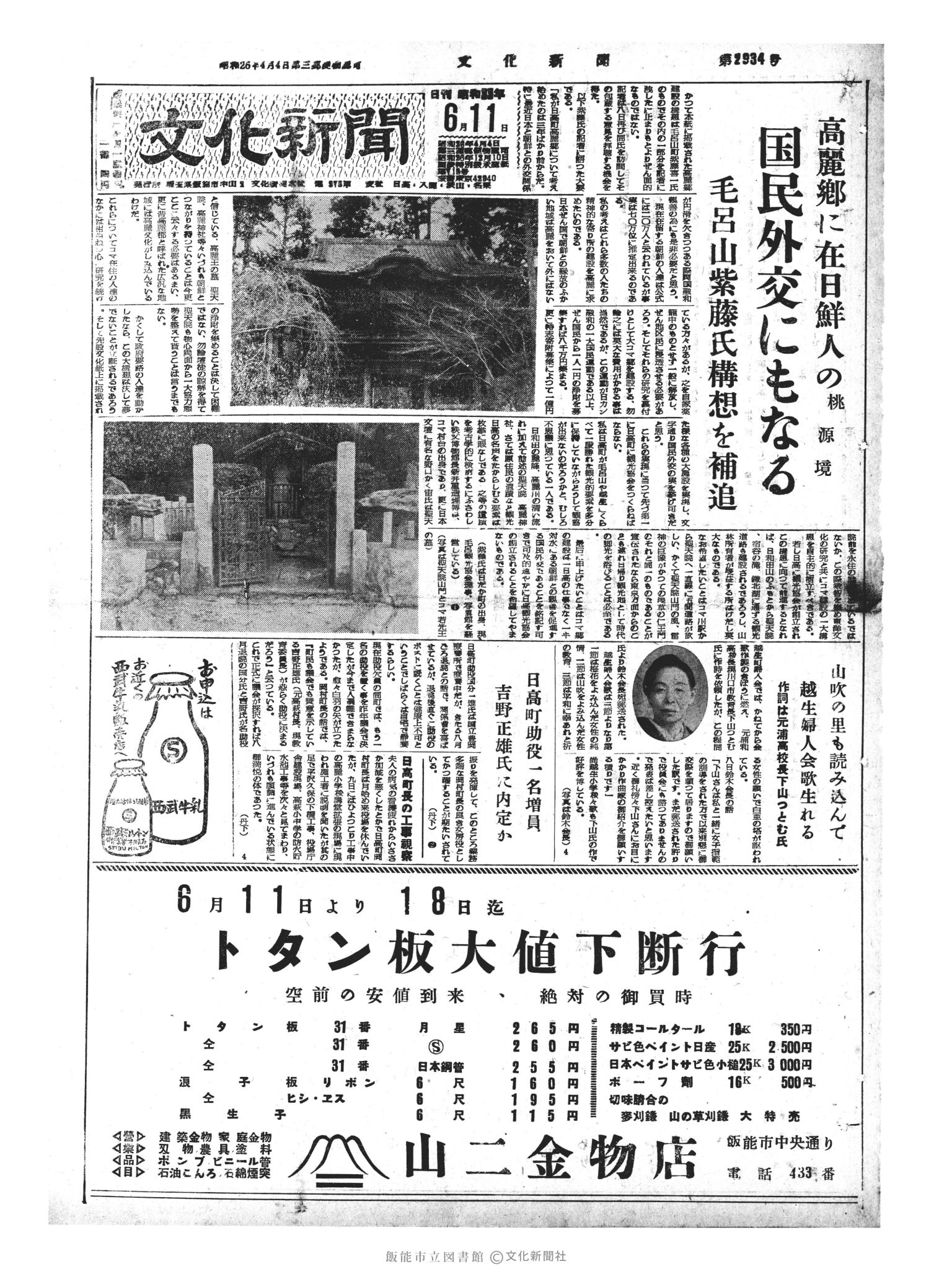 昭和33年6月11日1面 (第2934号) 