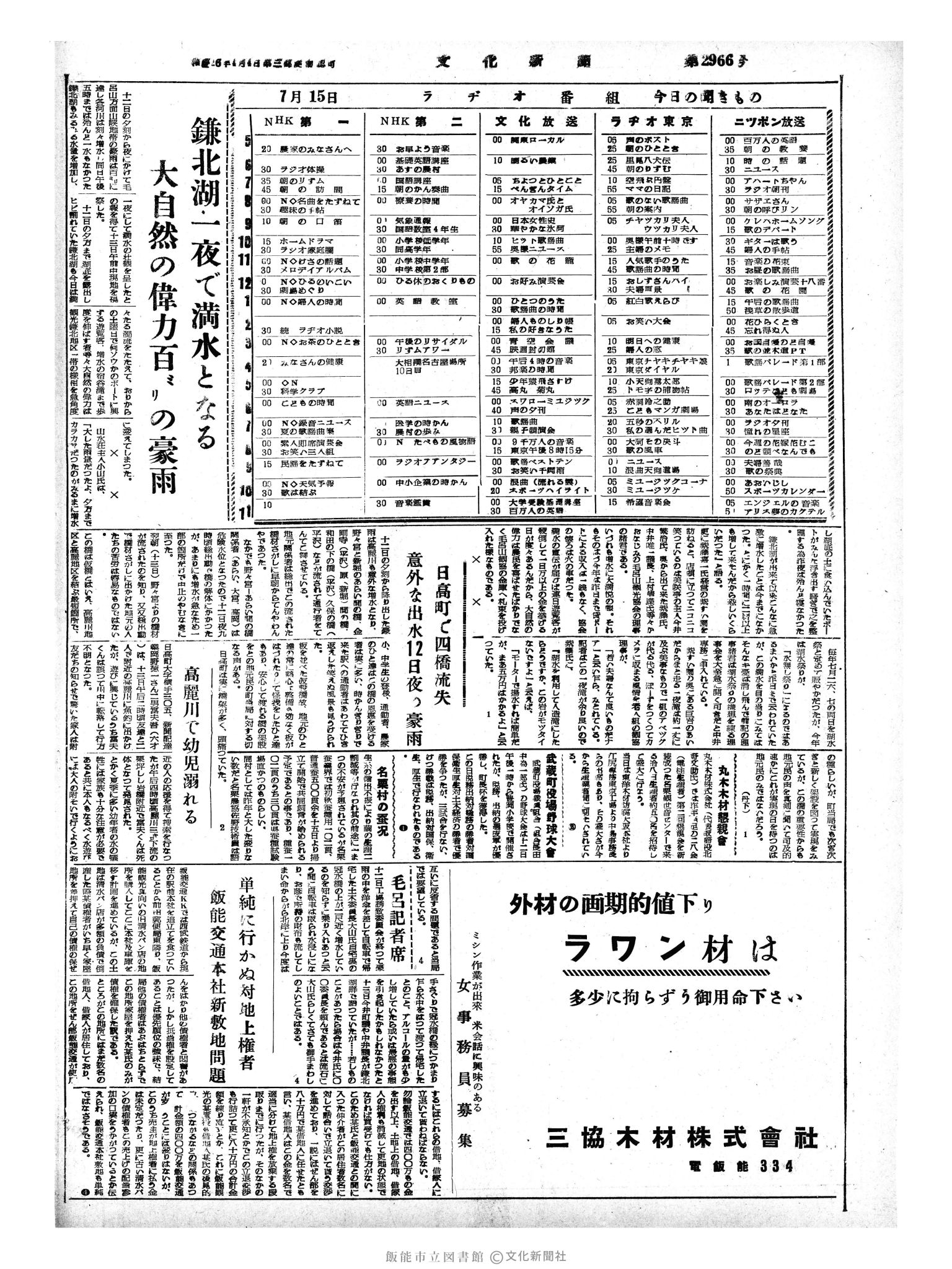 昭和33年7月15日4面 (第2966号) 