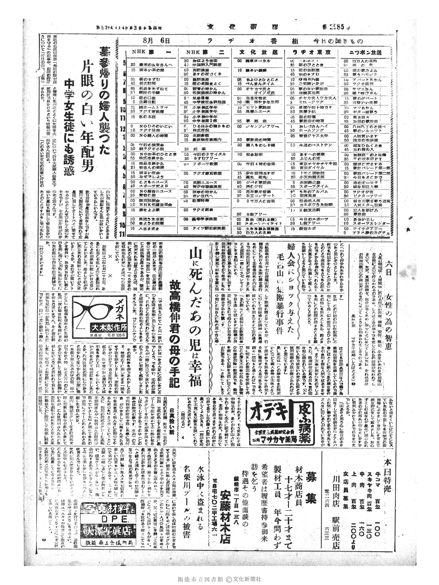 昭和33年8月6日4面 (第2985号) 