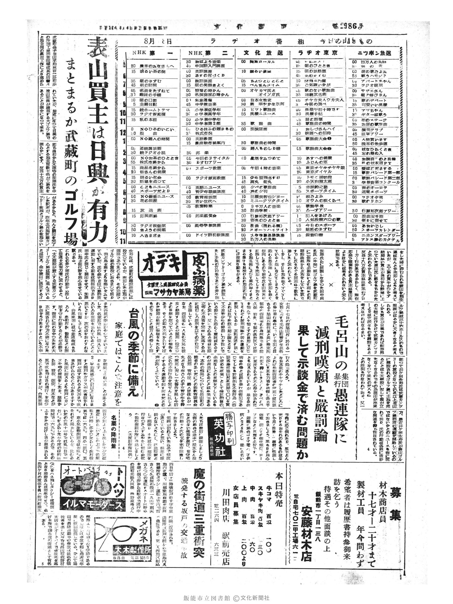 昭和33年8月8日4面 (第2987号) 号数誤植（2986→2987）