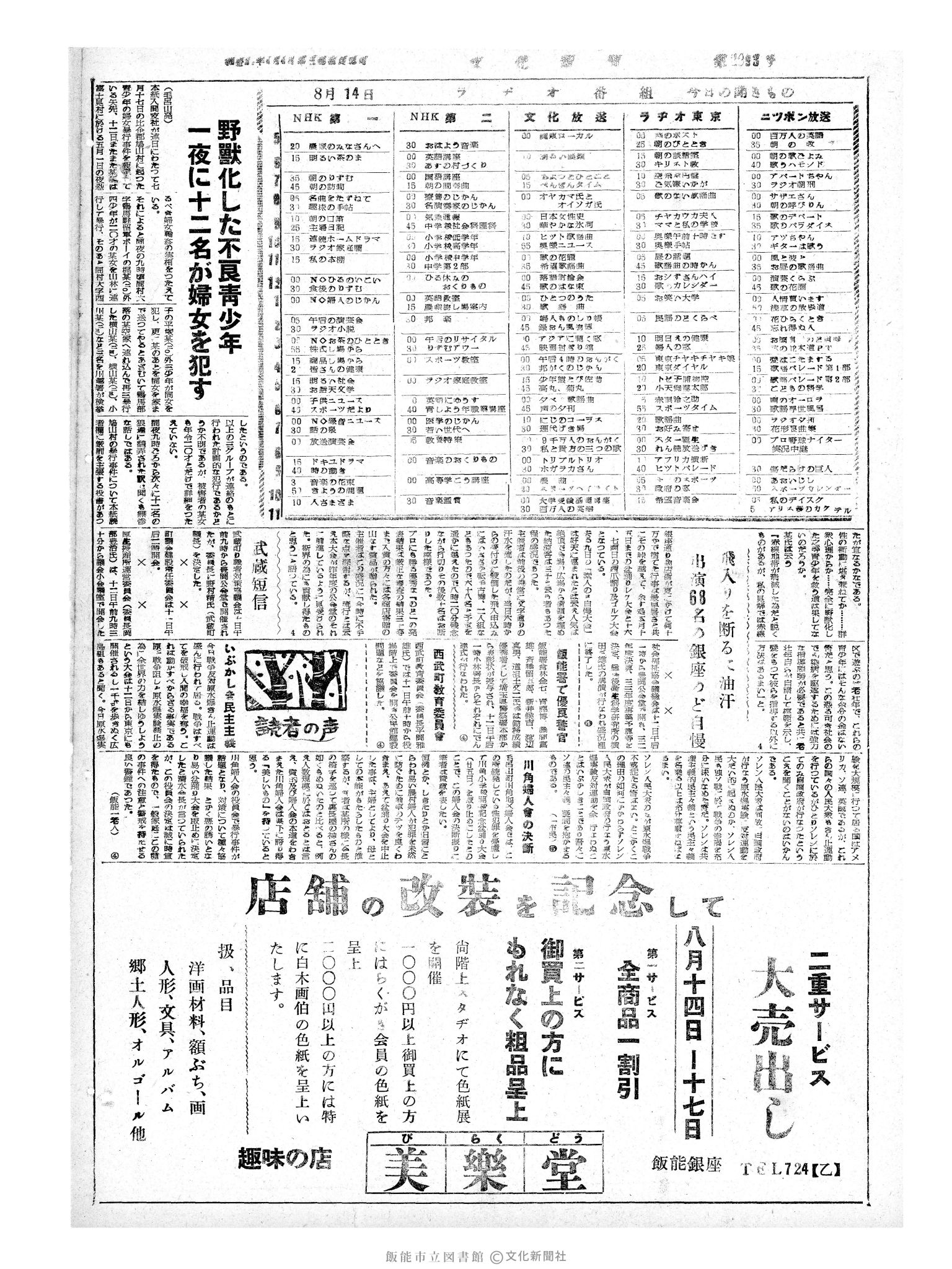 昭和33年8月14日4面 (第2993号) 