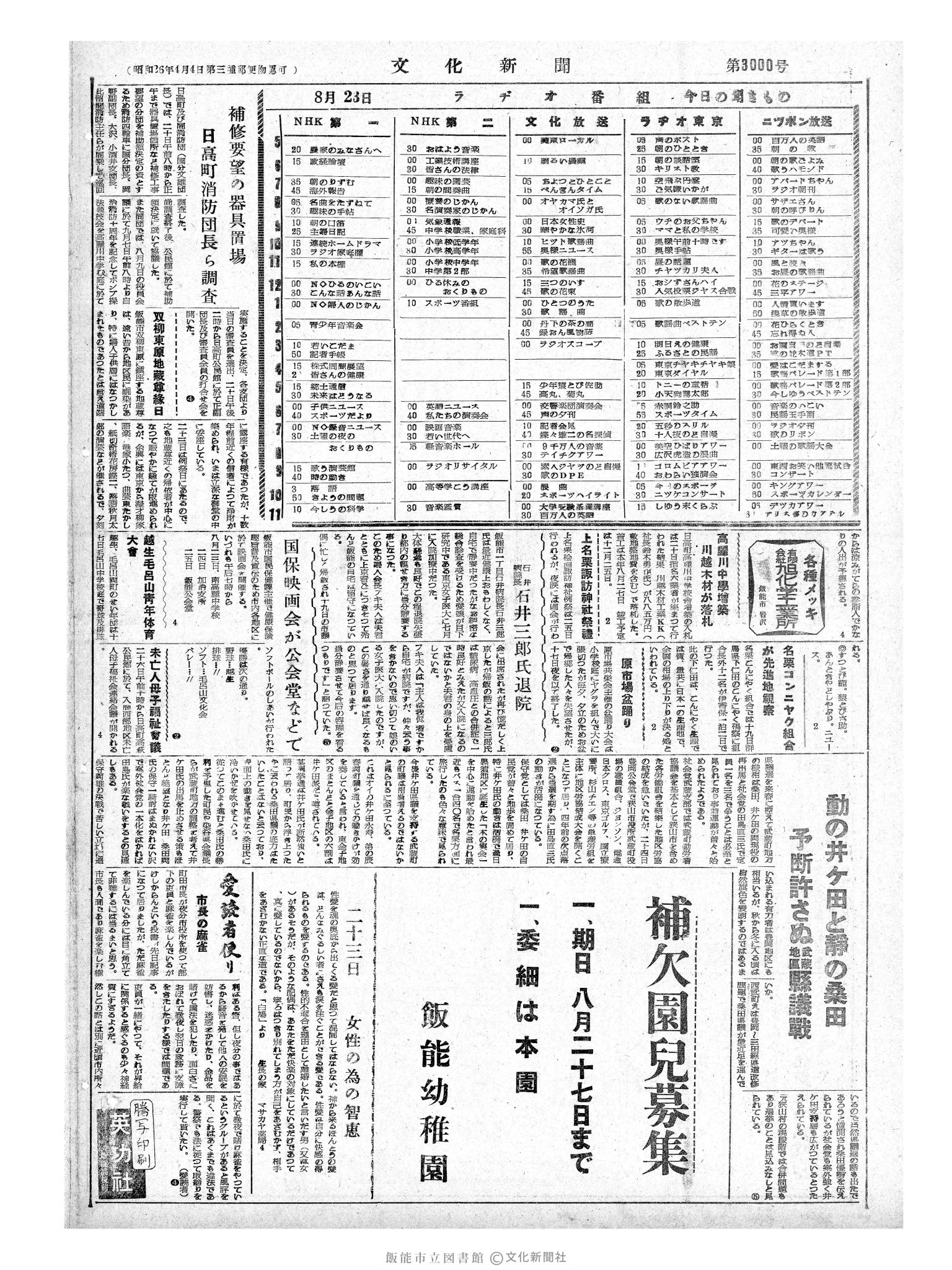 昭和33年8月23日4面 (第3000号) 