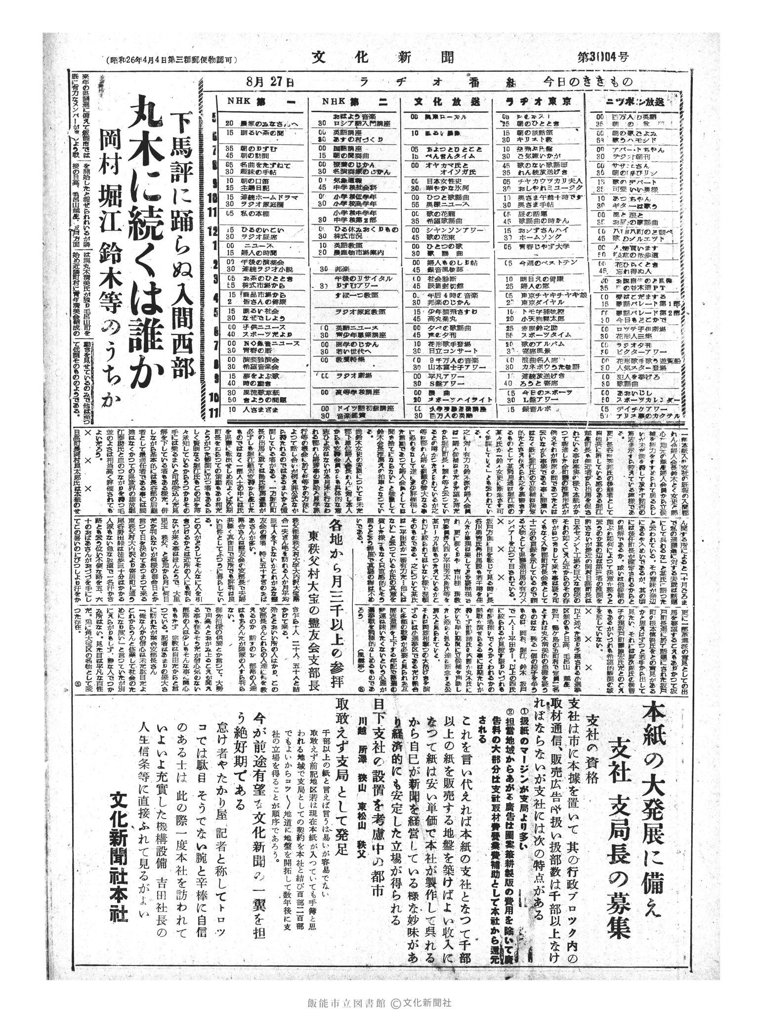 昭和33年8月27日4面 (第3004号) 