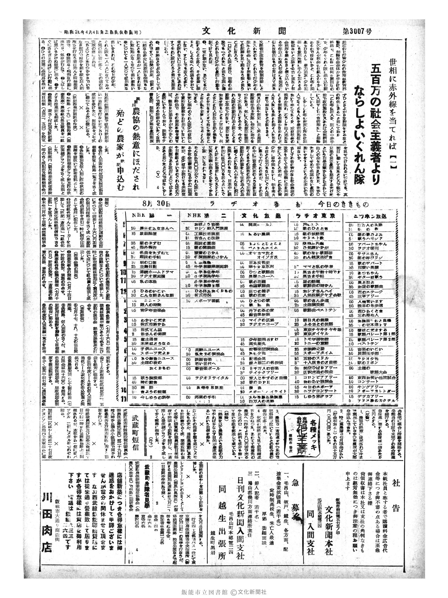 昭和33年8月30日4面 (第3007号) 