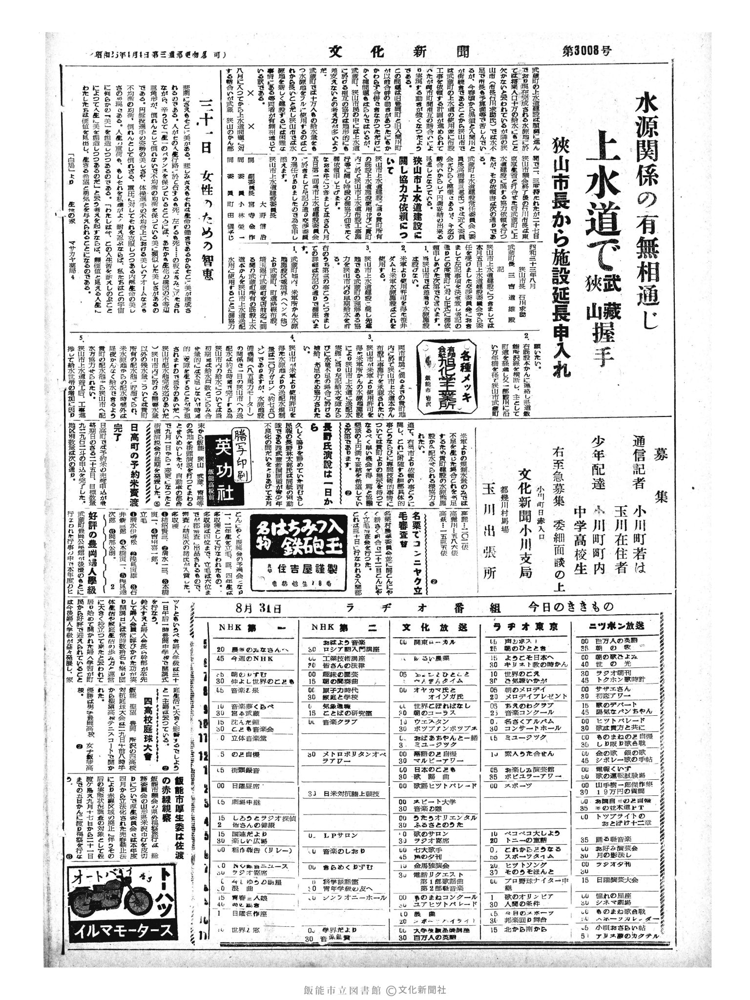 昭和33年8月31日4面 (第3008号) 