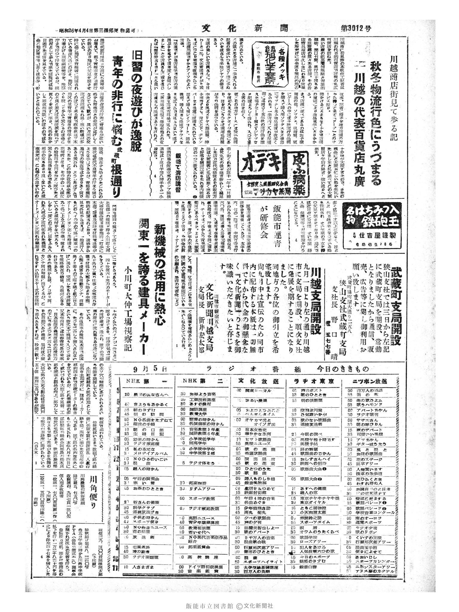 昭和33年9月5日4面 (第3012号) 