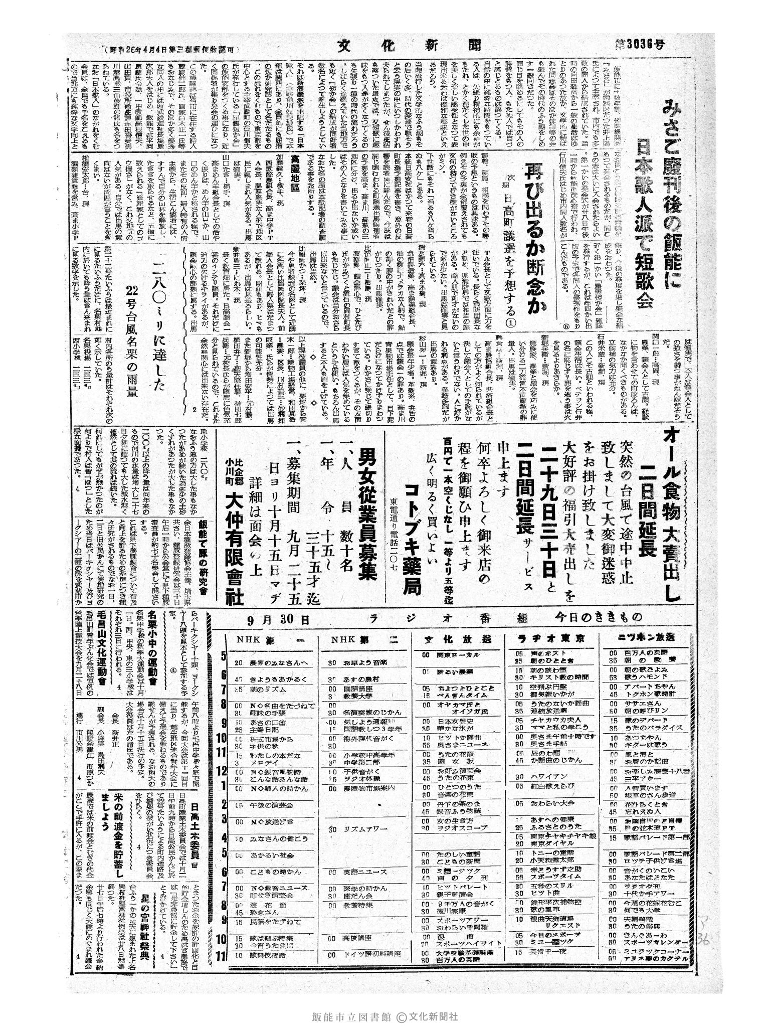 昭和33年9月30日4面 (第3036号) 