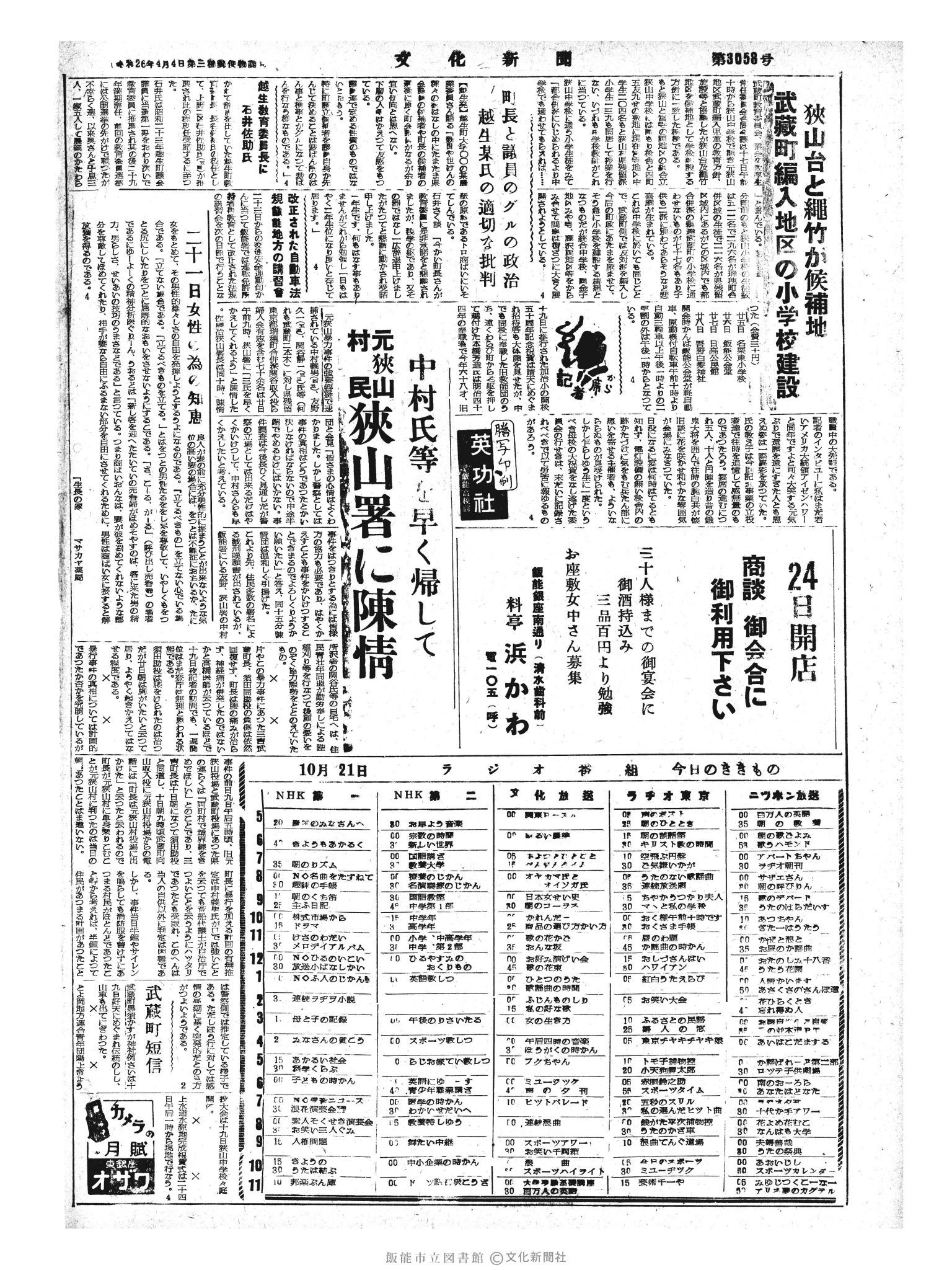 昭和33年10月21日4面 (第3058号) 