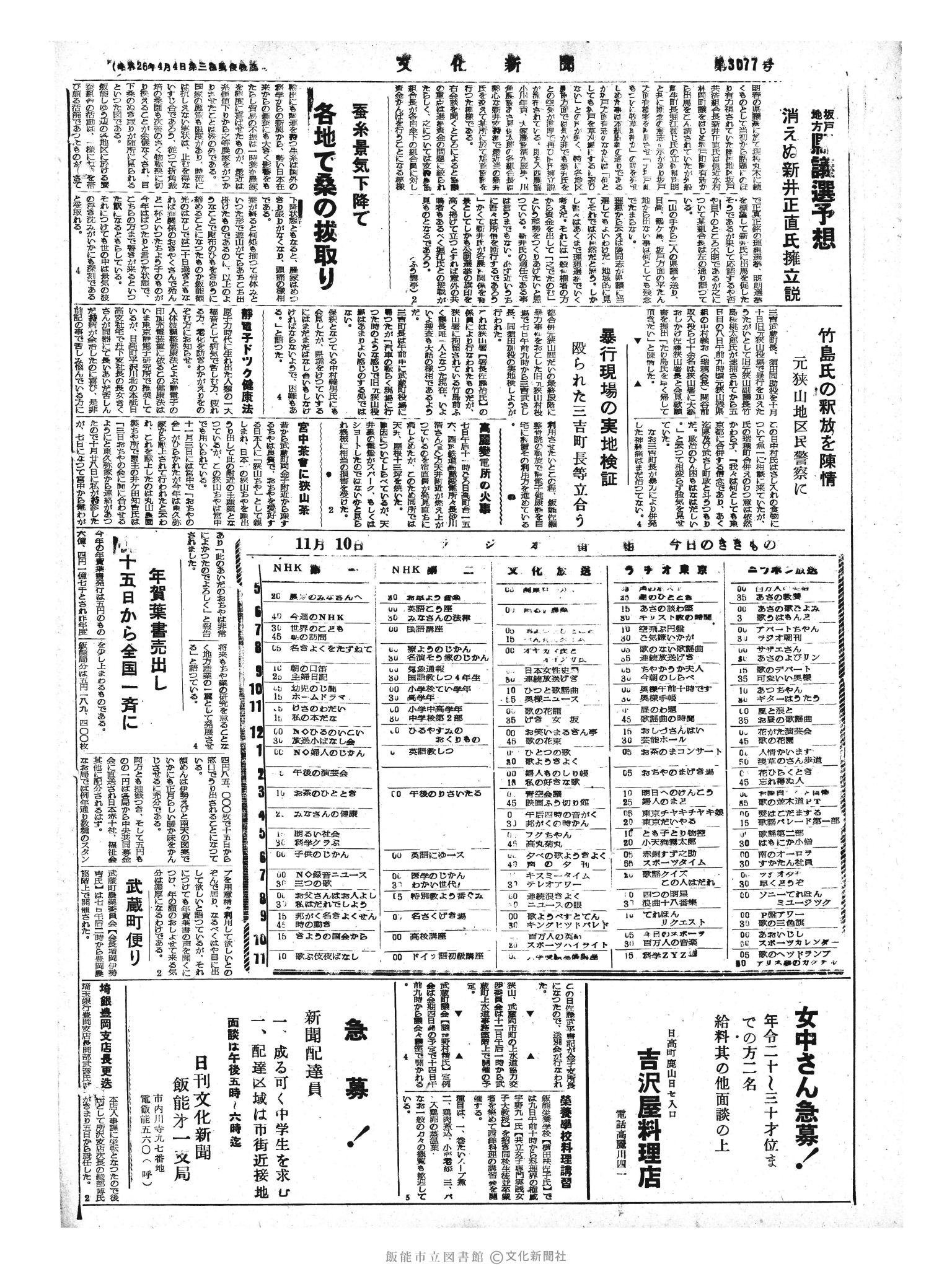 昭和33年11月10日4面 (第3077号) 