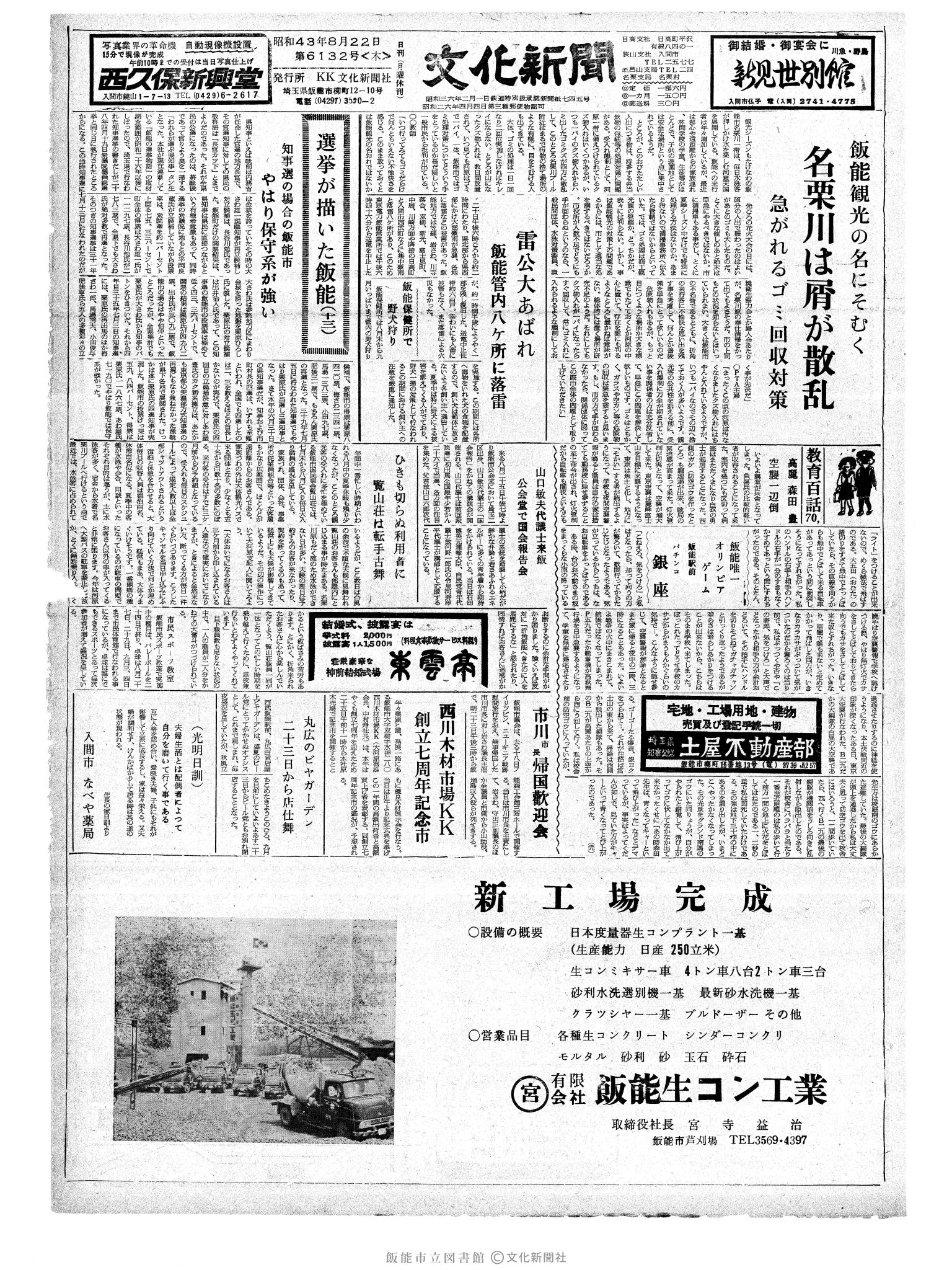 昭和43年8月22日1面 (第6132号) 