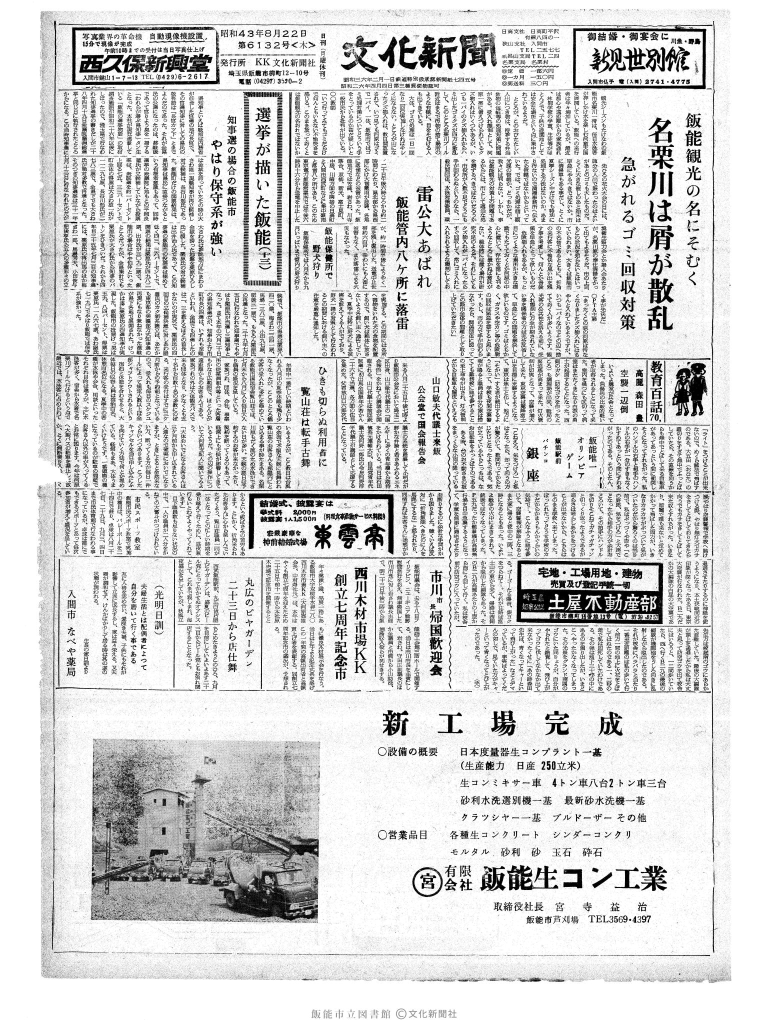 昭和43年8月22日1面 (第6132号) 