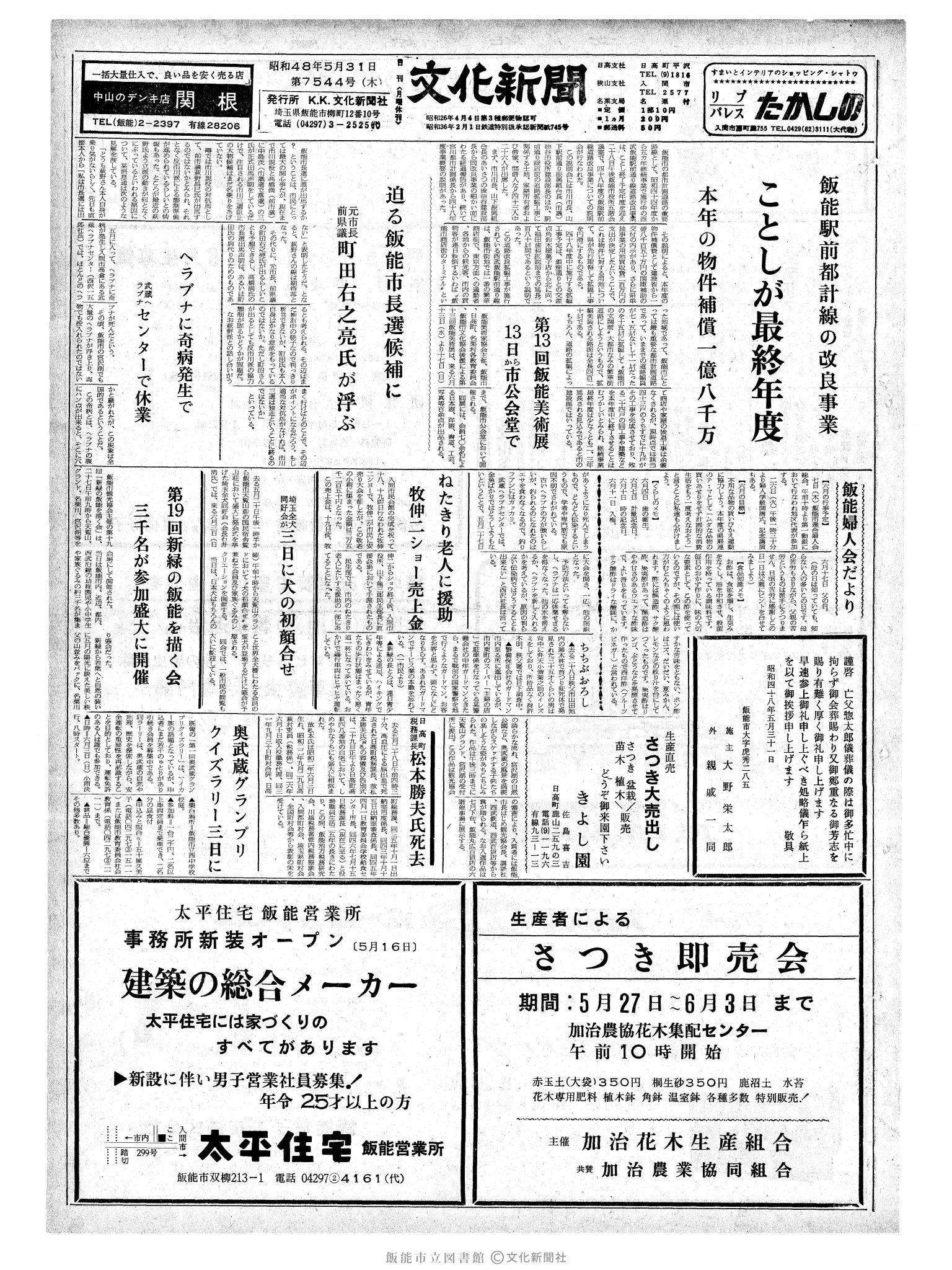 昭和48年5月31日1面 (第7544号) 