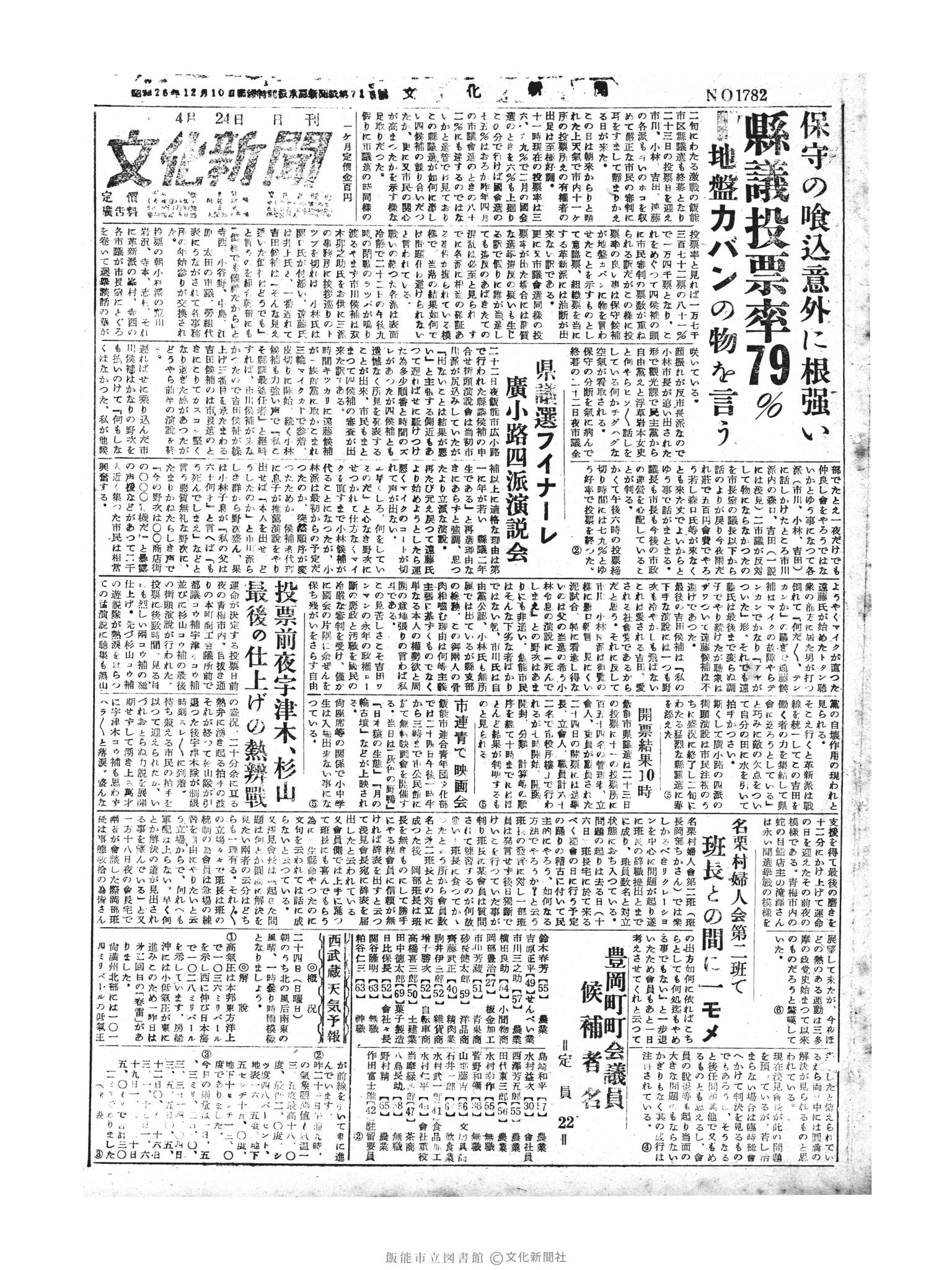 昭和30年4月24日1面 (第1782号) 