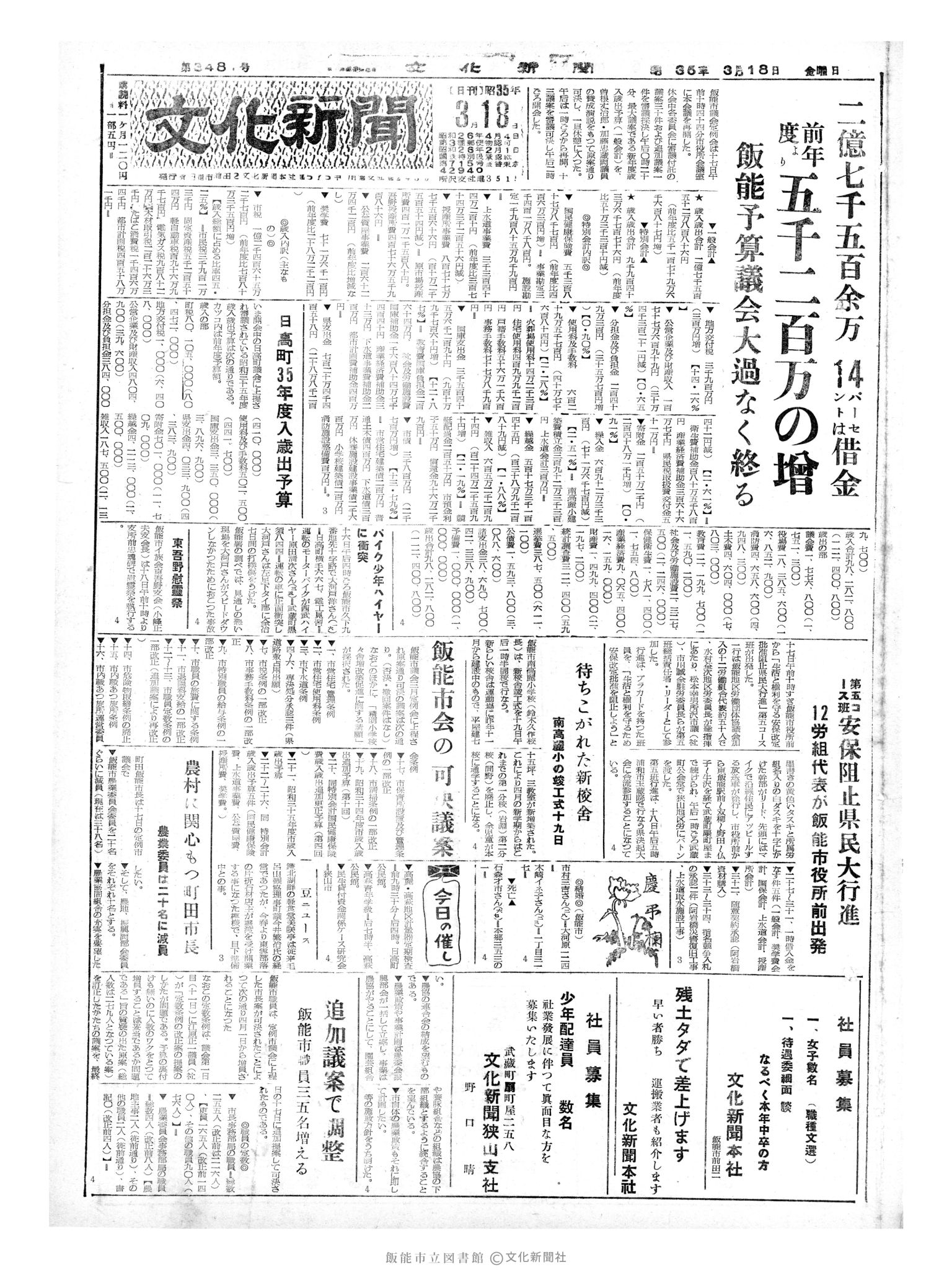 昭和35年3月18日1面 (第3481号) 