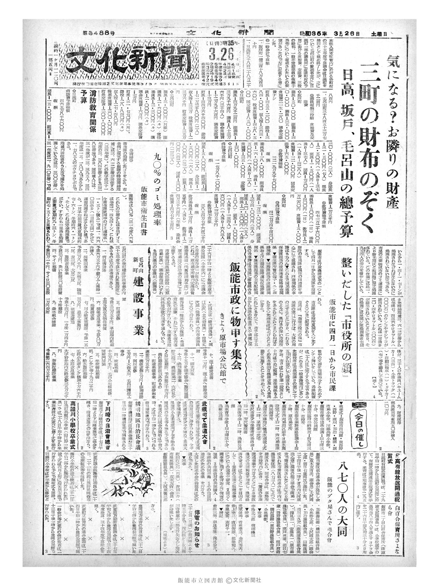 昭和35年3月26日1面 (第3488号) 