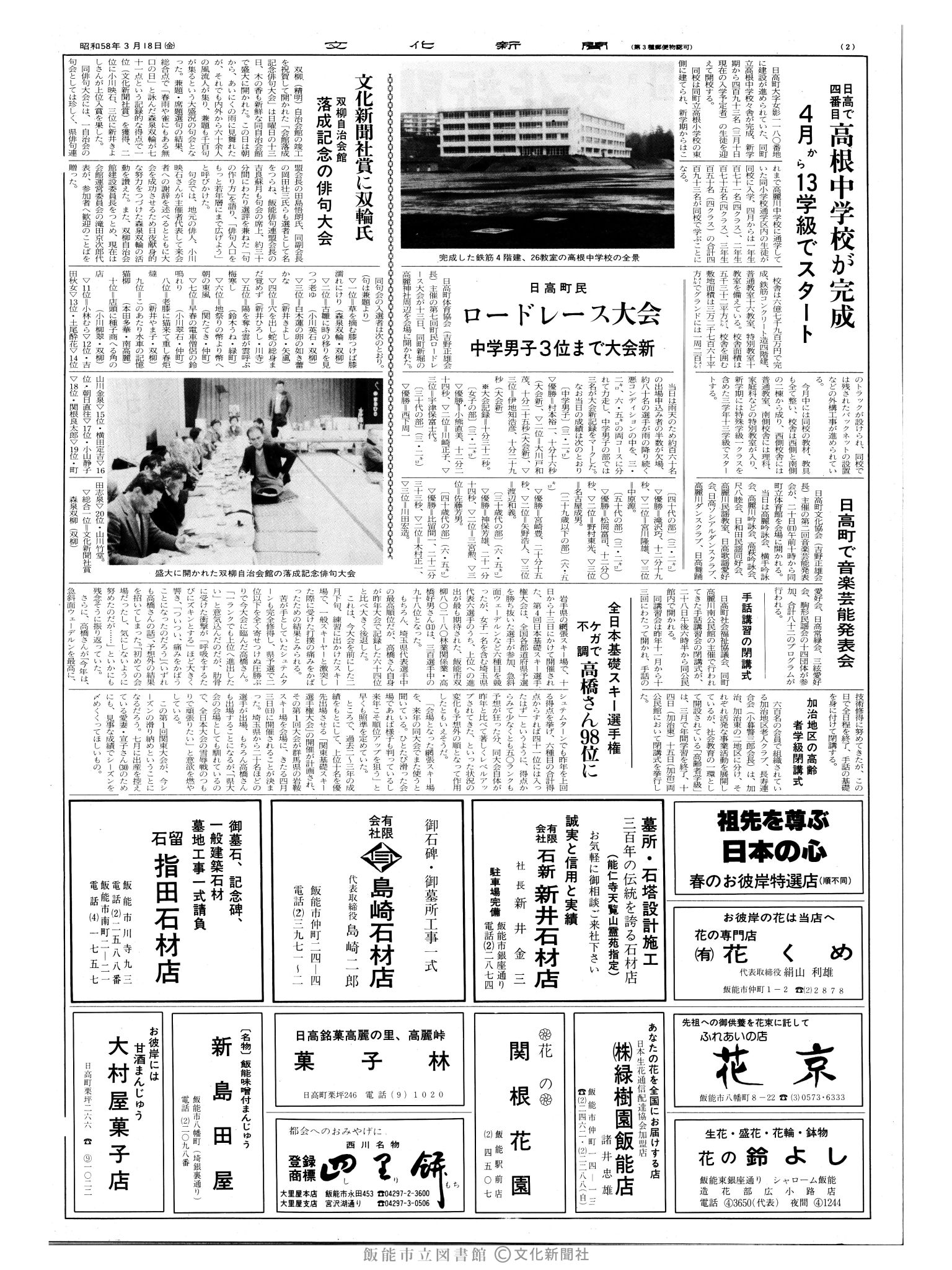 昭和58年3月18日2面 (第10368号) 