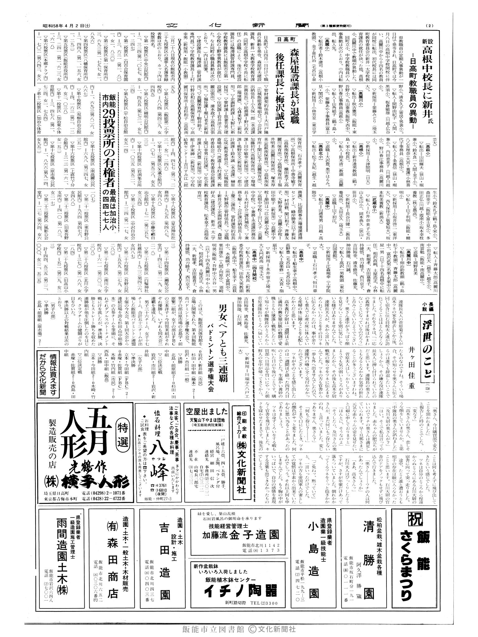 昭和58年4月2日2面 (第10380号) 