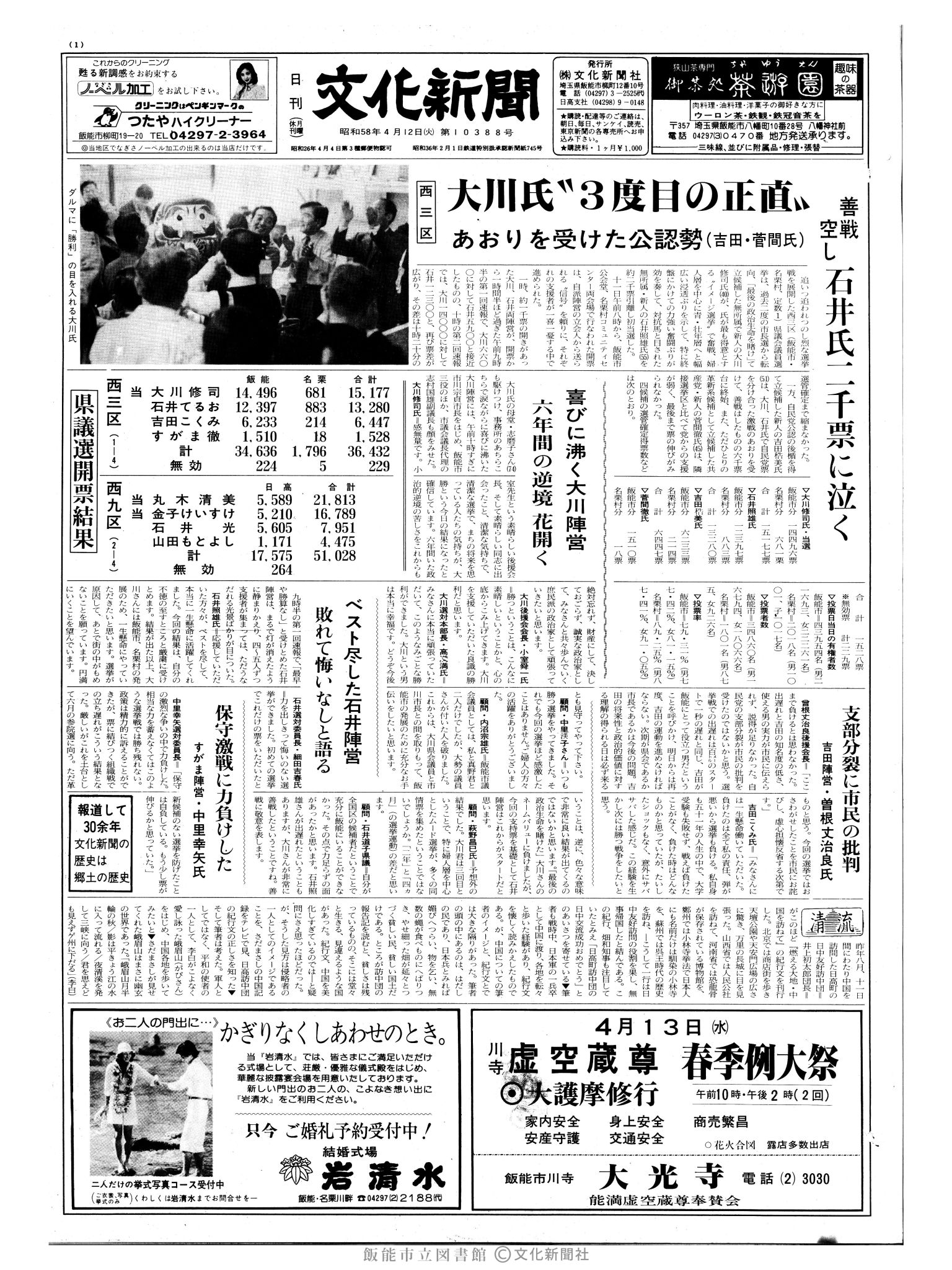 昭和58年4月12日1面 (第10388号) 