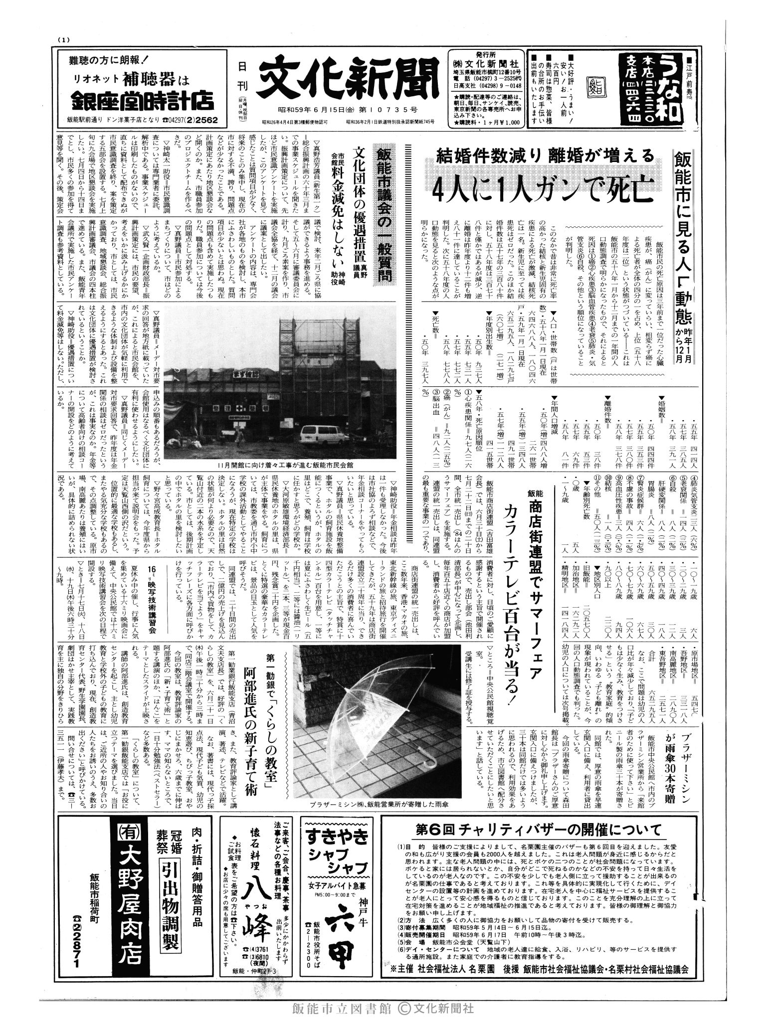 昭和59年6月15日1面 (第10735号) 