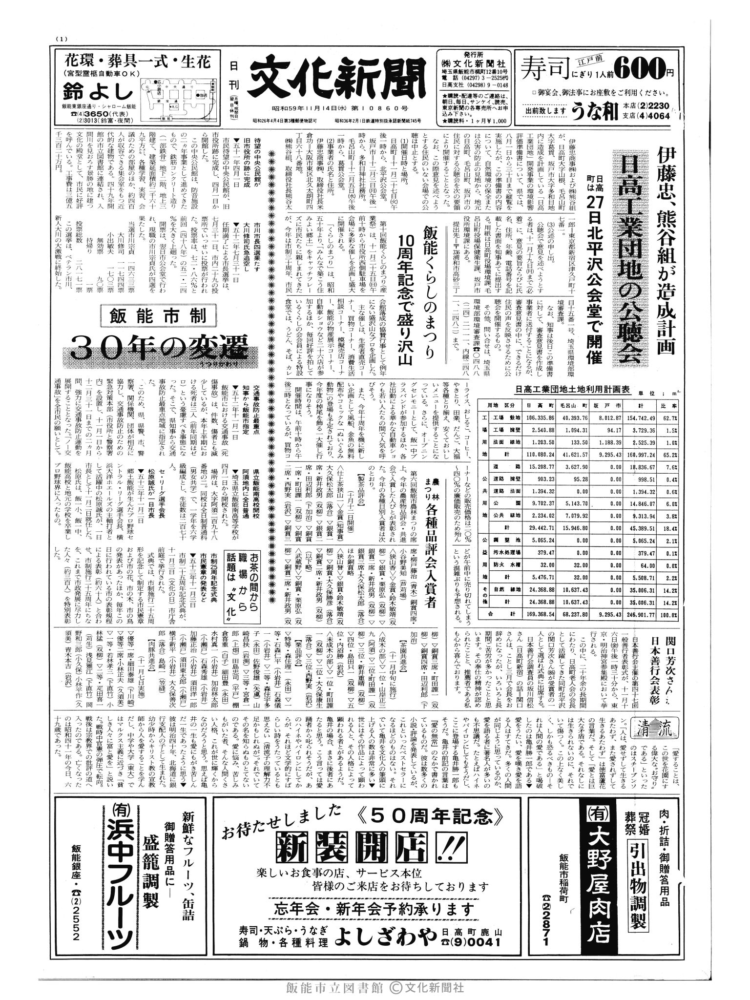 昭和59年11月14日1面 (第10860号) 