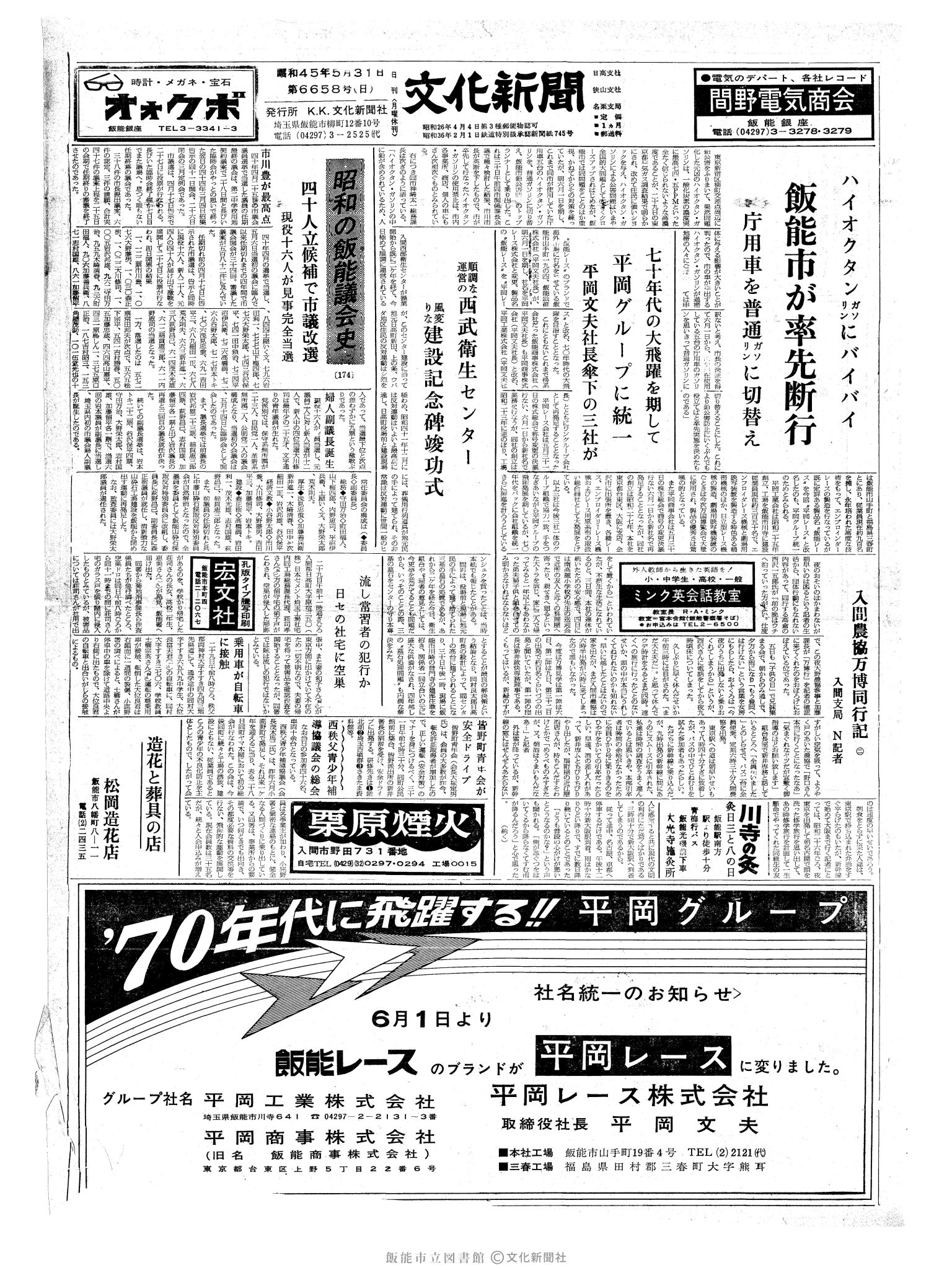 昭和45年5月31日1面 (第6658号) 