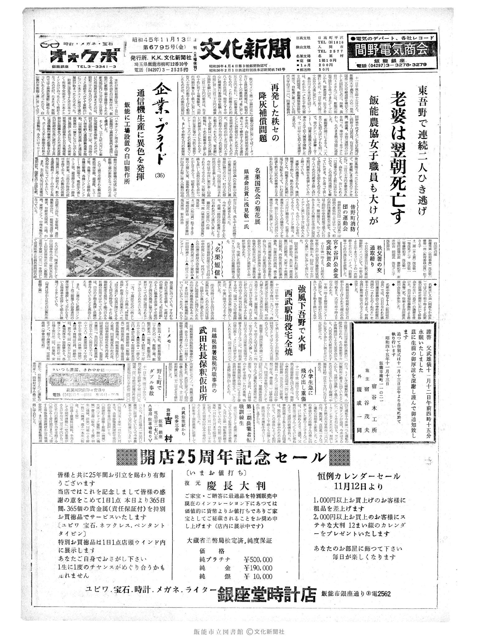 昭和45年11月13日1面 (第6795号) 